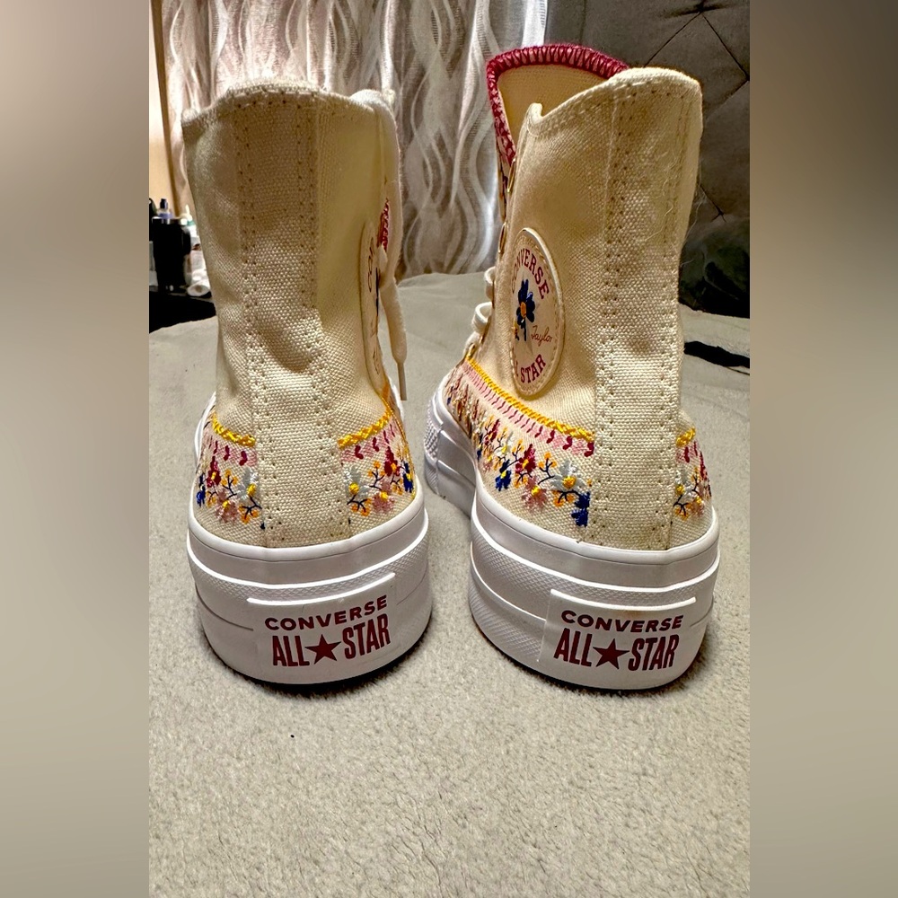 Converse Cream Floral Platform Sneakers